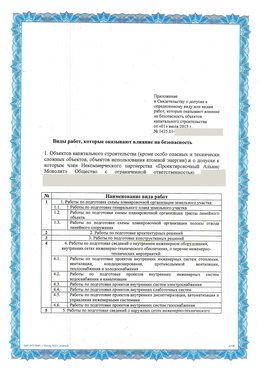 Приложение к свидетельству о допуске к определенному виду или видам работ Каменск-Уральский СРО в проектировании